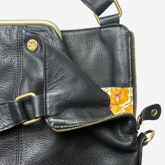 EMMA FOX Dressage Frame Kiss-Lock Black Leather Satchel Vibrant Cotton Interior - Picture 9 of 16